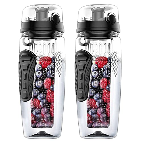 Kufughty 2X 1000Ml / 32Oz Frucht Infusion Infuser Wasserflasche Kunststoff Sport Detox Gesundheit - Schwarz von Kufughty