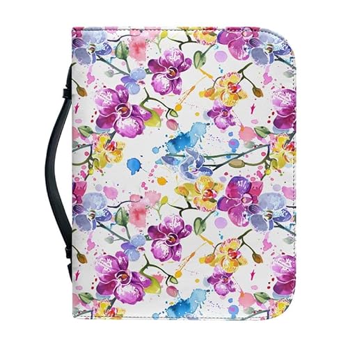 Kuiaobaty Bunte Malerei-Bibelhülle für Damen, Farbspritzer, Orchidee, Blumen-Buchhalter, Taschen-Organizer für Damen von Kuiaobaty