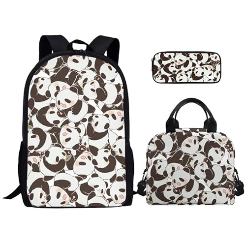 Kuiaobaty Cartoon-Tier-Schulrucksack für Mädchen, Büchertasche, Rucksack, Schultaschen mit Griff, Lunchbox und Federmäppchen, Kawaii Pandabär von Kuiaobaty