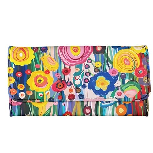 Kuiaobaty Geldbörse mit abstraktem Blumenmuster, lang, Leder, dreifach gefaltet, mit Kartenfächern, Clutch aus PU-Leder, Abstrakte Farbe, Blumenmuster, Casual von Kuiaobaty