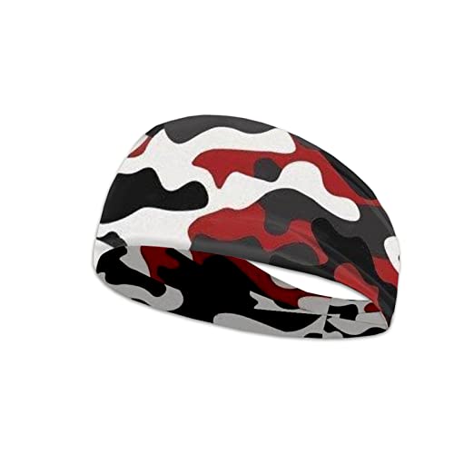Kuiaobaty Lauf-Stirnband mit Tarnmuster, Rot / Schwarz / Camouflage / Sport-Stirnbänder, rutschfestes Schweißband für Workout, Übung, Tennis von Kuiaobaty