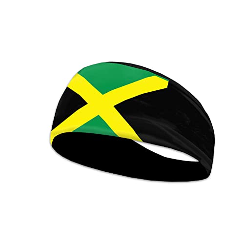 Kuiaobaty Schweißband mit Jamaika-Flaggen-Druck, für Laufen, Training, Yoga, Basketball, Tennis, jamaikanisches Bandana, grün, gelber Streifen, Stirnband für Männer und Frauen von Kuiaobaty