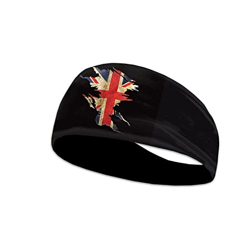 Kuiaobaty Stirnband mit britischer Flagge für Damen und Herren, rutschfest, Kopfbedeckung, schwarz, Sport-Stirnband für Fitness, Laufen, Outdoor-Workout von Kuiaobaty