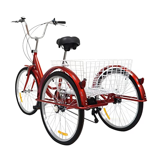 24 Zoll Dreirad für Erwachsene 6 Gänge Cruise Cityräder mit Einkaufskorb bis, fahrradpolster Sattel Rückenlehne Tricycle,3 Rad Erwachsene City Tricycle Fahrrad,für Fahrten Outdoor-Aktivitäten Rot 24 Zoll Dreirad für Erwachsene 6 Gänge Cruise Cityräder mit Einkaufskorb bis, fahrradpolster Sattel Rückenlehne Tricycle,3 Rad Erwachsene City Tricycle Fahrrad,für Fahrten Outdoor-Aktivitäten Rot von KumuJ