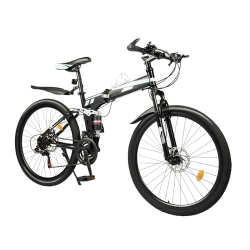 KumuJ 26 Zoll Mountainbike für Erwachsene Fahrrad Faltbares 21 Gang Mountainbike, Höhenverstellbares Mountainbike mit Doppelscheibenbremsen Vorne und Hinten für Mädchen Jungen Herren und Damen von KumuJ