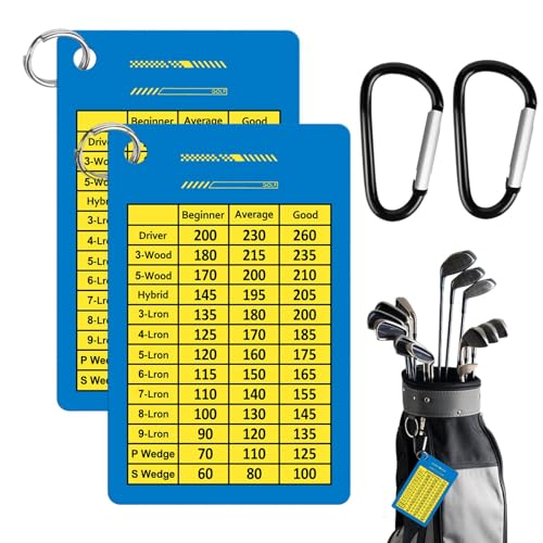 Kuxiptin Golf-Scorecard, Golfschläger-Entfernungstabelle,Golfschläger-Range-Blatt-Karte | 2 Stück Golfschläger-Reichweitendiagrammkarte, Golfschläger-Reichweitenschätzungs-Spickzettel von Kuxiptin