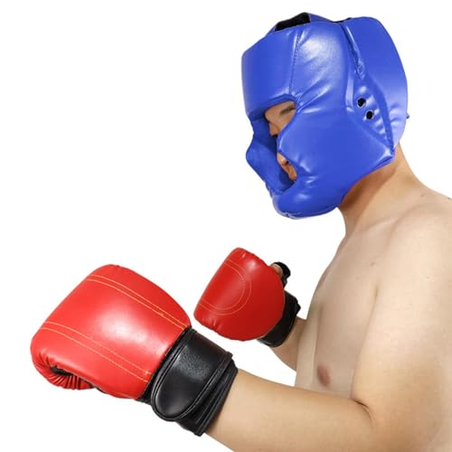 Kuxiptin Kinder-Boxkopfschutz, Kopfschutz aus PU-Leder für Erwachsene, Mädchen, Helmschutz für MMA-Boxen, Kopfbedeckung, Sparring, Kampfsport, Karate, Taekwondo, Vollgesichtsschutz von Kuxiptin