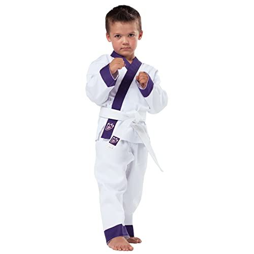 Kwon DanRho Anzug Drachenkralle für Karate oder Taekwondo weiß mit lila Revers Kwon DanRho Anzug Drachenkralle für Karate oder Taekwondo weiß mit lila Revers von Kwon