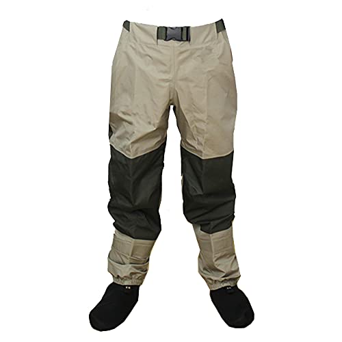 Atmungsaktiv Angelbekleidung Watstiefel Angel Angelhose Fliegen Wathose Hose Dauerhafte Wetterfeste Waten Wathose Herren Hosen mit Tricot KB003 KAKI XXL von Kylebooker