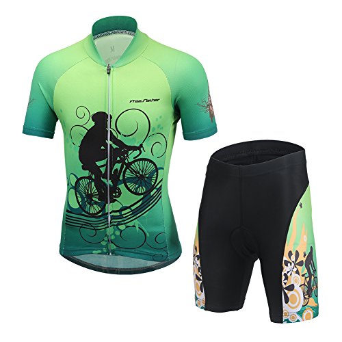 L PATTERN Kinder Radsport Bekleidung- Jungen/Mädchen Fahrrad Trikot-Set(Trikot Kurzarm+Kurz Radhose)/Radtrikot Kurzarm/Kurz Fahrradhose mit Sitzpolster, Fahrrad & Leute, 134-140 von L PATTERN