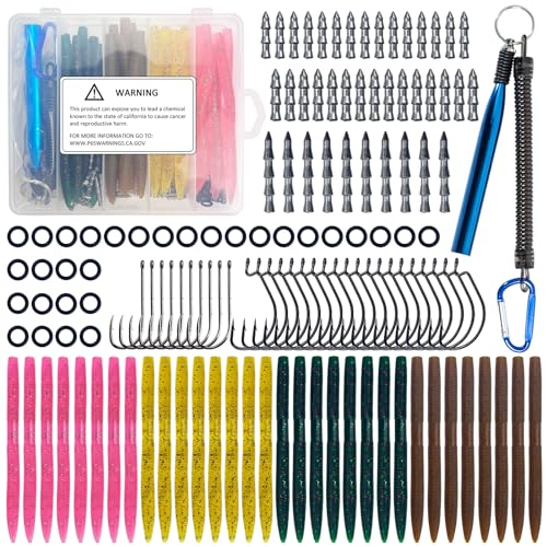 L PATTERN Wacky Worm Fishing Lure Set, 134PCS Senko Worms Angelköder Kit, Soft Plastic Bass Kunststoffköder Kit mit Gummiköder, Haken, O-Ringe, Sinker und Andere Worm Rig Tool L PATTERN Wacky Worm Fishing Lure Set, 134PCS Senko Worms Angelköder Kit, Soft Plastic Bass Kunststoffköder Kit mit Gummiköder, Haken, O-Ringe, Sinker und Andere Worm Rig Tool von L PATTERN