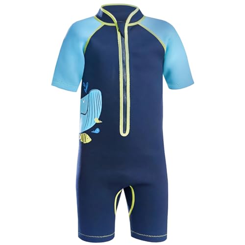 L SERVER Kinder Neoprenanzug Jungen 2.5mm Schnell Trocknender Tauchanzug Mädchen Kurzärmeliger Badeanzug mit Sonnenschutz Stretch Surf-Badebekleidung, Blau, 80 von L SERVER