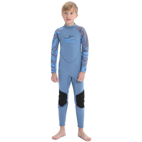 L SERVER Kinder Neoprenanzug Jungen 2MM Lange Nassanzüge Mädchen Warm Schwimmanzug Sonnenschutz Stretch Einteiliger Badeanzug, Blau, 116 von L SERVER