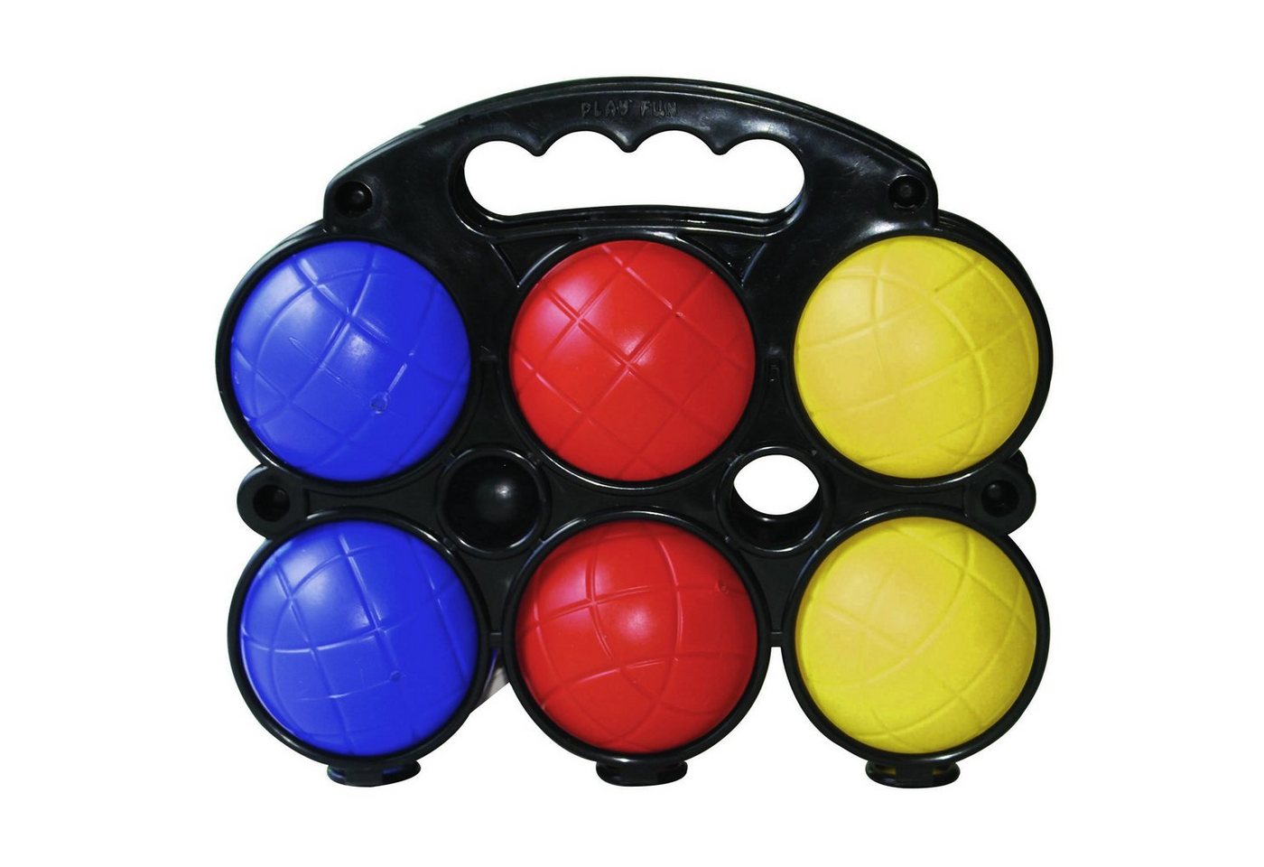 L.A. Sports Spielzeug-Gartenset Boule-Set Boccia Spiel-Set Bälle 3 Farben rot gelb blau mit Zielkugel, (Spiel-Set, 6 Bälle, 1 Zielkugel), mit Tragehalter von L.A. Sports