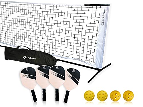 Pickleball Starter Set 4 x Schläger mobiles Tennisnetz 320 cm je 2 Indoor & Outdoor-Bälle Tragetasche von L.A. Sports