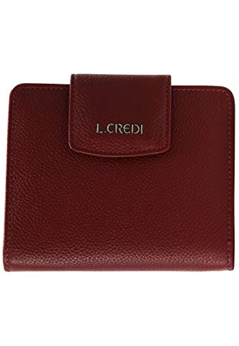 L.CREDI Damen Geldbörse Maranello - Rot, Einfarbig, Leder, Wallet mit Reißverschluss von L.CREDI