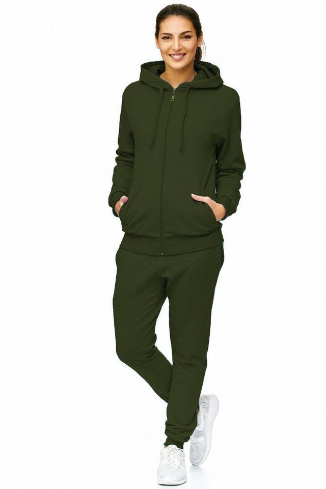 L.gonline Freizeitanzug Damen Jogginganzug, Freizeitanzug, Hausanzug 586 (Kapuzenjacke mit Reißverschluss, Hose, 2-tlg), Fitness Freizeit Casual von L.gonline