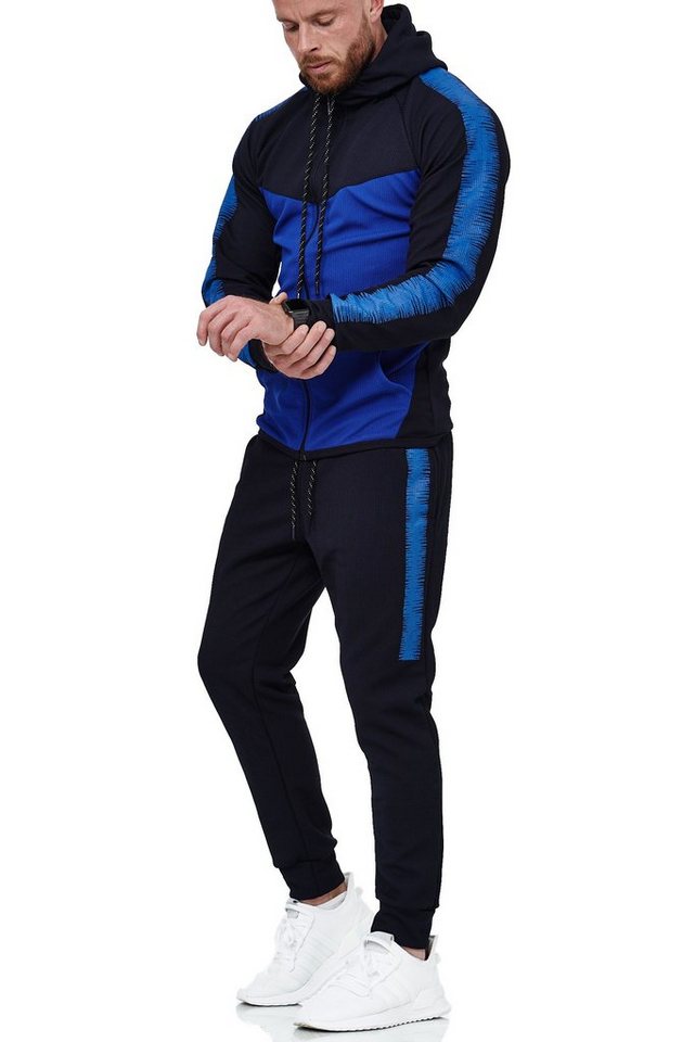 L.gonline Freizeitanzug Herren Jogging-ANZUG, mit Bündchen und Tunnelzug, Trainingsanzug (Kapuzenjacke mit Reißverschluss, Hose, 2-tlg), Fitness Freizeit Casual von L.gonline