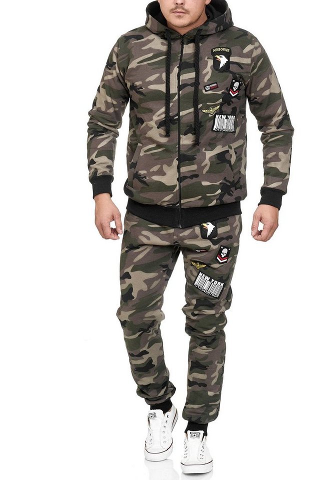 L.gonline Freizeitanzug Herren Jogginganzug, Freizeitanzug, USA Militär Optik 685 (Kapuzenjacke mit Reißverschluss, Hose, 2-tlg), Fitness Freizeit Casual von L.gonline