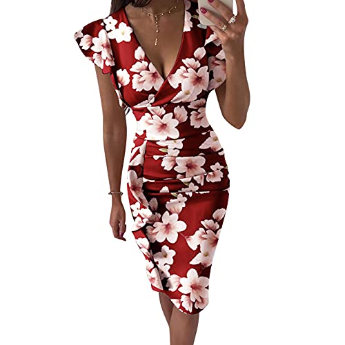 L9WEI Damen Slim Kleider Armellos Sommerkleid Sexy V-Ausschnitt Kleid Elegant Kurz Rock Minikleider Frauen Cocktailkleider Businesskleider von L9WEI Damen