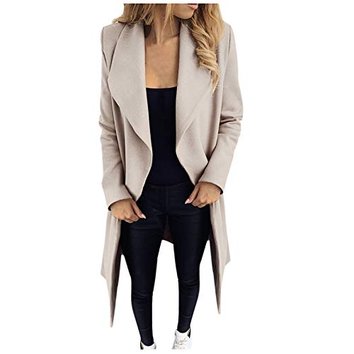 Damen Einfarbig Wollmantel Outwear Revers Mantel Frauen Mittellanger Mantel mit Tasche Elegant Schlank Mantel Damen Winter Dicke Warme Jacke von L9WEI