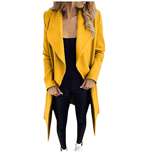 Damen Einfarbig Wollmantel Outwear Revers Mantel Frauen Mittellanger Mantel mit Tasche Elegant Schlank Mantel Damen Winter Dicke Warme Jacke von L9WEI