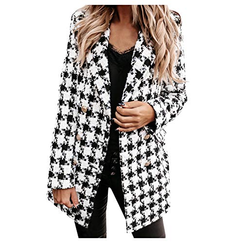 Damen Langarm Wollmantel Anzugversion Mantel Frauen Plaiddruck Elegant Kurz Schlank Mantel Damen Winter Dicke Warme Jacke von L9WEI