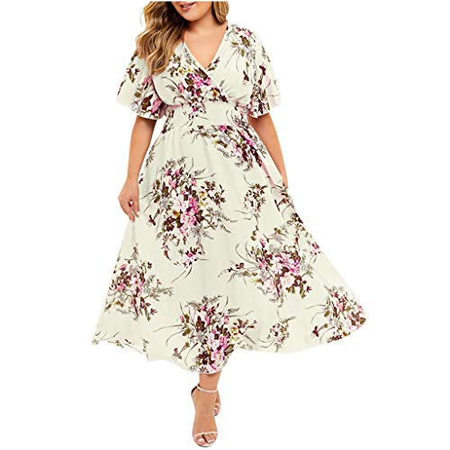L9WEI Oversize Blumen Kleider Frauen V-Ausschnitt Kleid Sommerkleid Lose Chiffon-Kleid Casual Rock Damenkleid Großes Kleid Strandkleid L9WEI Oversize Blumen Kleider Frauen V-Ausschnitt Kleid Sommerkleid Lose Chiffon-Kleid Casual Rock Damenkleid Großes Kleid Strandkleid von L9WEI