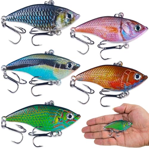 5pcs Crankbait mit Kiste, 5 farblich realistische liplose Kurbelköder mit 3D -Auge, professionelle Fischereiköder mit 2 scharfen Haken, tragbarem Angelausrüstung für Süßwasser, Salzwasser, Fischere von LAANCOO