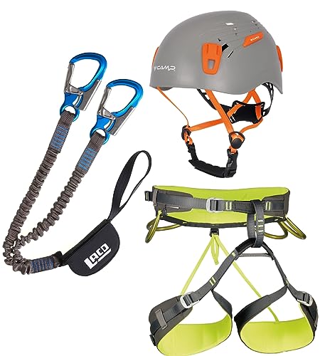 LACD Klettersteigset Pro blue + Klettergurt Camp Größe XL + Helm Titan grey 54-62cm von LACD