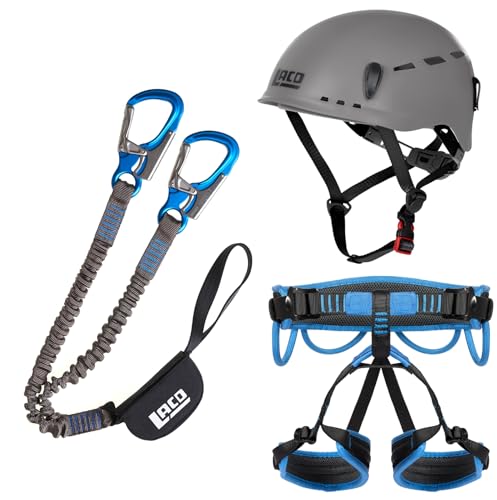 LACD Klettersteigset Pro Blue + Klettergurt Start + Helm Protector 2.0 Phantom (Grösse M (Taille = 80-120cm, Bein= 50-70cm)) von LACD