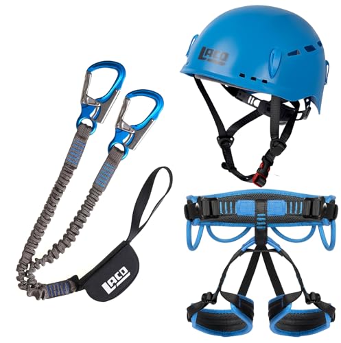 LACD Klettersteigset Pro Blue + Klettergurt Start + Helm Protector 2.0 ocean (Grösse L (Taille = 87-130cm, Bein = 60-84cm)) von LACD