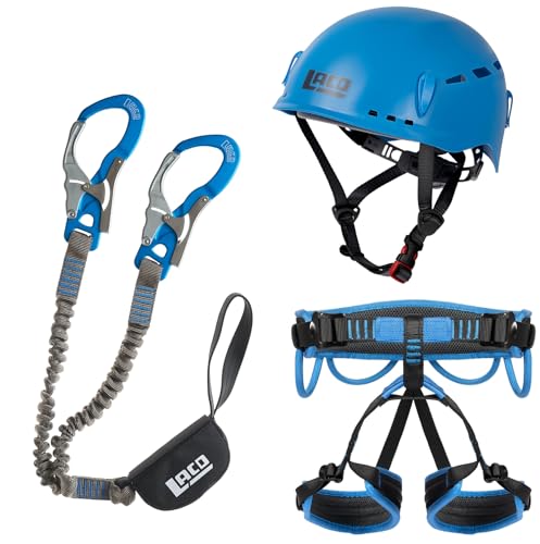 LACD Ultimate Ferrata + Gurt Start 2.0 + Helm Protector 2.0 Ocean - Klettersteigset (Größe S (Taille = 68-100cm, Bein = 40-60cm)) von LACD