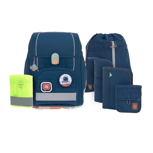 LÄSSIG 7-teiliges Schulranzen Set Kinder/School Set Boxy Unique marineblau, von LÄSSIG