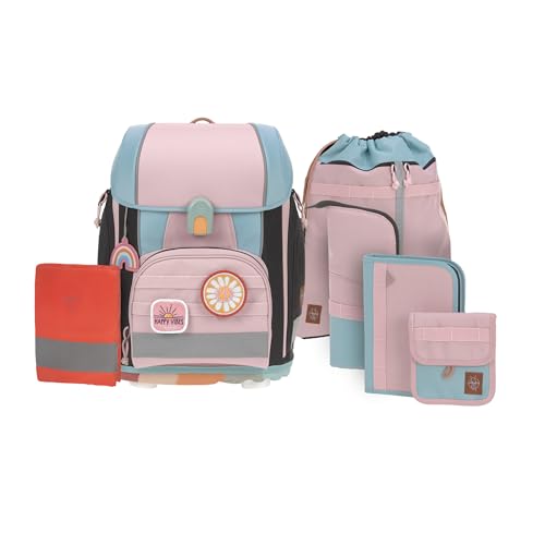 LÄSSIG 7-teiliges Schulranzen Set Kinder/School Set Boxy Unique rose/blue/black von LÄSSIG