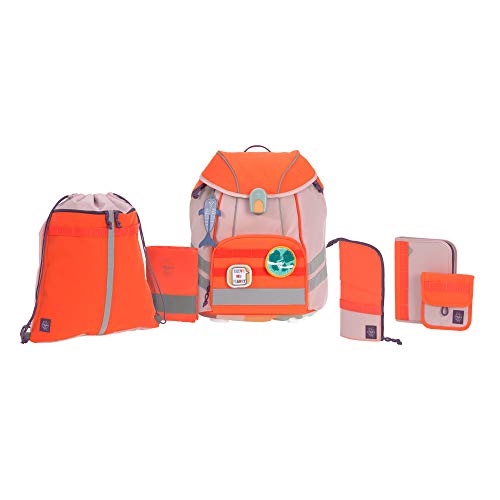 LÄSSIG 7-teiliges Schulranzen Set Kinder/School Set Flexy Unique Rosa/Neon-orange von LÄSSIG