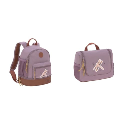 LÄSSIG Kinderrucksack mit Brustgurt Kindergartentasche Kindergartenrucksack 27 cm & Kinder Kulturtasche Waschbeutel Waschtasche Kulturbeutel zum Hängen, 20 cm/Mini Washbag Adventure Dragonfly von LÄSSIG