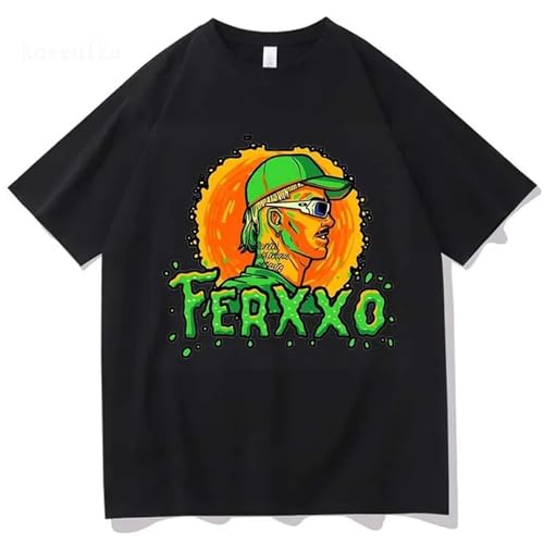 LAIZHENE T-Shirts Ferxxo Tour Bedruckte T-Shirts Funny Feid Männer/Frauen Rundhalsausschnitt Baumwolle T-Shirts Hip Hop T-Shirts Unisex Vintage Baumwolle Tops Streetwear (Schwarz,XS) von LAIZHENE