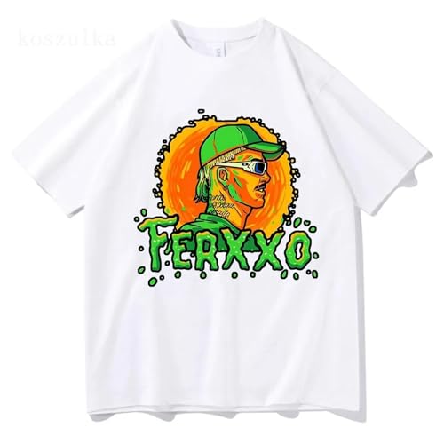 LAIZHENE T-Shirts Ferxxo Tour Bedruckte T-Shirts Funny Feid Männer/Frauen Rundhalsausschnitt Baumwolle T-Shirts Hip Hop T-Shirts Unisex Vintage Baumwolle Tops Streetwear (Weiß,XXL) von LAIZHENE