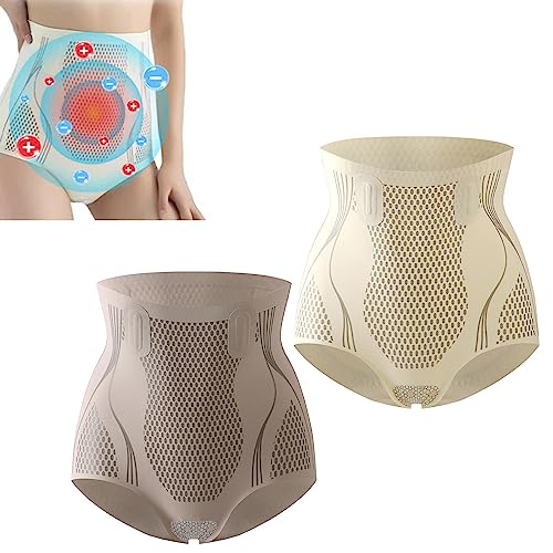 LAKEMON Eisseide-Ionenfaser-Reparatur-Shaping-Shorts, Bauchstraffung und Body-Shaping-Slips, Body-Shaper-Shorts mit hoher Taille für Frauen (2pcs-b,M(40-50kg)) von LAKEMON