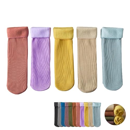 LAKEMON Manlira-Socken für Damen, ultraweiche, schmale Thermosocken aus Samt, Dicke, weiche, warme Schneesocken für den Winter (5 Pairs-b) von LAKEMON