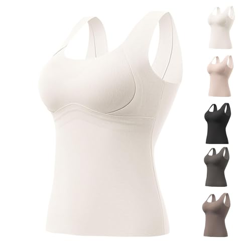 LAKEMON Welfaries Thermo-Tanktops für Damen mit integriertem BH, hochelastisches Damen-Unterhemd (White,L) von LAKEMON