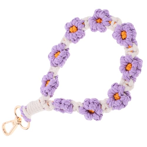 LALADEFIEE Gänseblümchen Schlüsselanhänger Bedrucktes Armband Schlüsselanhänger Am Handgelenk Riemen Für Schlüsselanhänger Kreative Tasche Zum Aufhängen Handgelenkbänder Baumwollseil Violett von LALADEFIEE