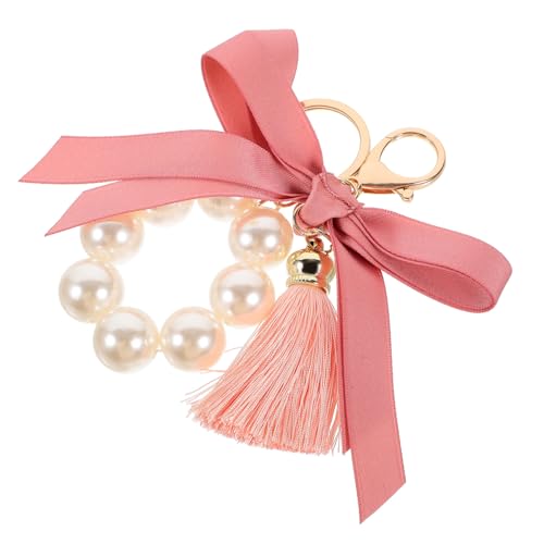 LALADEFIEE Perle Schlüsselanhänger seidenband Ripsband perlenanhänger schlusselanheger geldbörsen Key Chains Schlüsselanhänger für Frauen Schlüsselanhänger mit Perlenkette ，， Rosa von LALADEFIEE