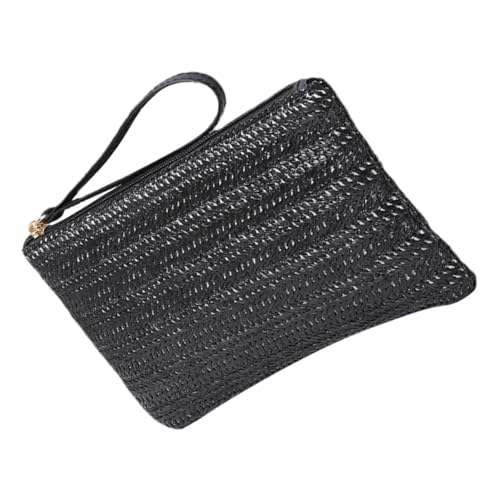 LALADEFIEE Strohkupplung Tragbare Geldbörse Handgeldbörse Damenhandtasche Clutch-Reisetasche Geldbörse für Mädchen Handtasche aus Stroh wechselt die Tasche Polyester-Geldbörse Black von LALADEFIEE