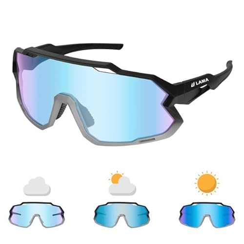 LAMA Sportbrille Fahrradbrille Radsportbrillen, Selbsttönend Sonnenbrille Fahrradbrille Herren Damen, UV400 Schutz MTB Brille Sportsonnenbrille für Laufen Fahrrad (Schwarzgrauer Rahmen Blau Gläser) LAMA Sportbrille Fahrradbrille Radsportbrillen, Selbsttönend Sonnenbrille Fahrradbrille Herren Damen, UV400 Schutz MTB Brille Sportsonnenbrille für Laufen Fahrrad (Schwarzgrauer Rahmen Blau Gläser) von LAMA