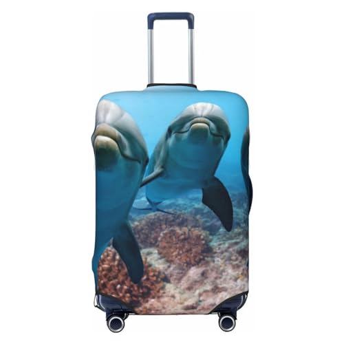 LAMAME Kofferbezug mit Delfin-Motiv, elastisch, waschbar, Gepäckabdeckung, Lustiger Delfin mit Meerestieren, L von LAMAME
