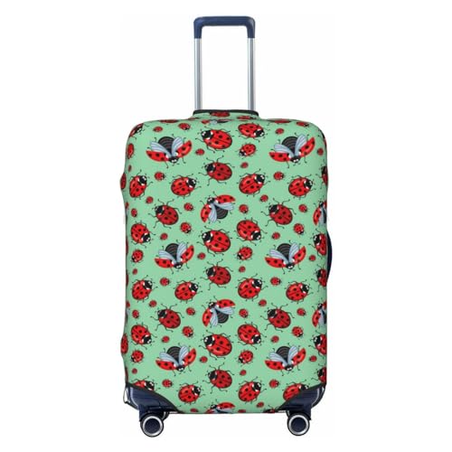 LAMAME Kofferbezug mit niedlichem Schweinchen-Motiv, elastisch, waschbar, Gepäckabdeckung, Rote Marienkäfer auf blauem Hintergrund, XL von LAMAME