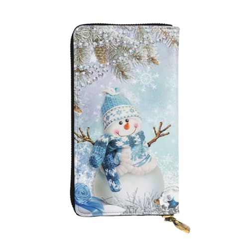 LAMAME Niedlicher Schneemann bedruckter Geldbeutel aus echtem Leder, tragbar, Reise-Organizer, neutrale Clutch, Niedlicher Schneemann, Einheitsgröße, Klassisch von LAMAME