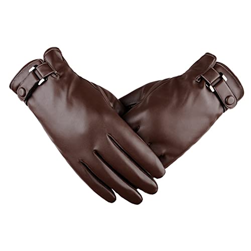 Vollfinger-Handschuhe, Leder, Touchscreen-Handschuhe, Fleecefutter, warme Handschuhe, Winter, warme Handschuhe zum Autofahren, Reiten, Touchsc von LAMDNL